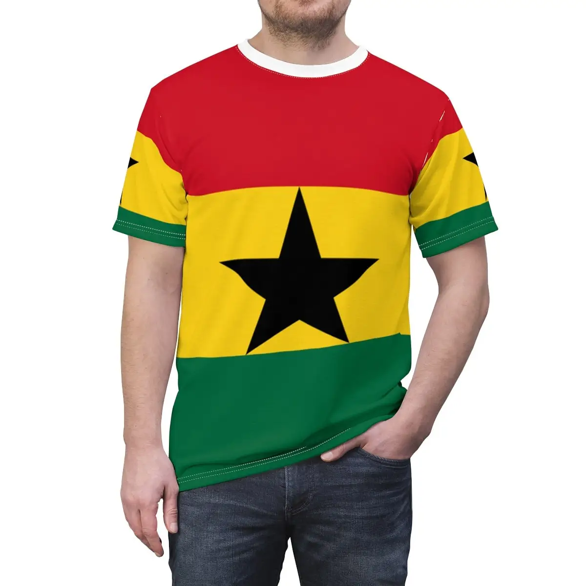 Mens Fashion Dress Shirts - Soyut Vintage Gana Bayrağı 3D T