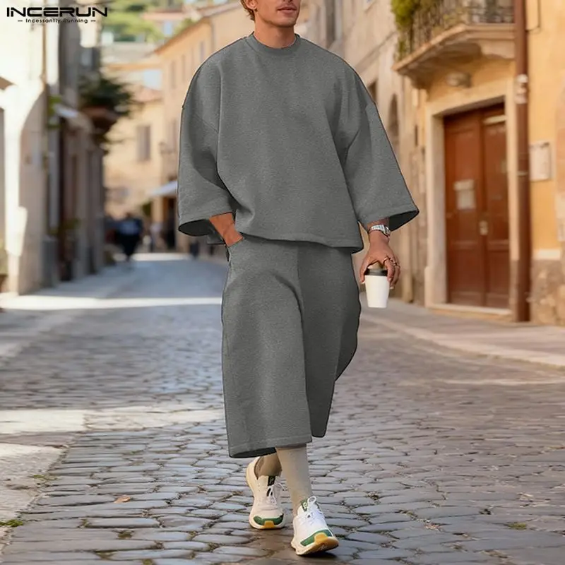 Men'S Fashion Hoodie - INCERUN Erkekler Setleri Düz Renk Bol