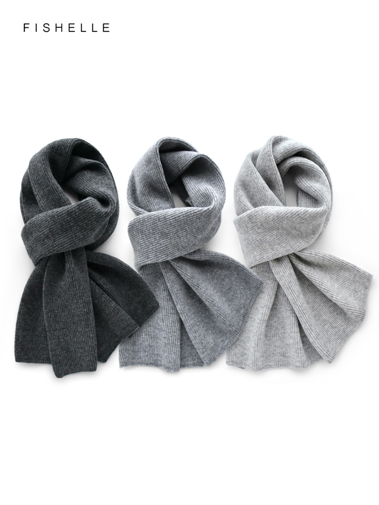 Men Scarf Wool - Gri düz renk kaşmir eşarp kış