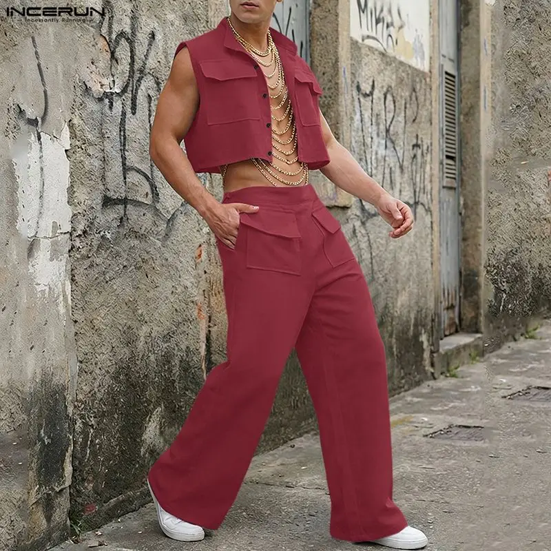 Men'S Fashion For Summer 2026 - INCERUN Erkek Setleri Katı Kolsuz Kırpma