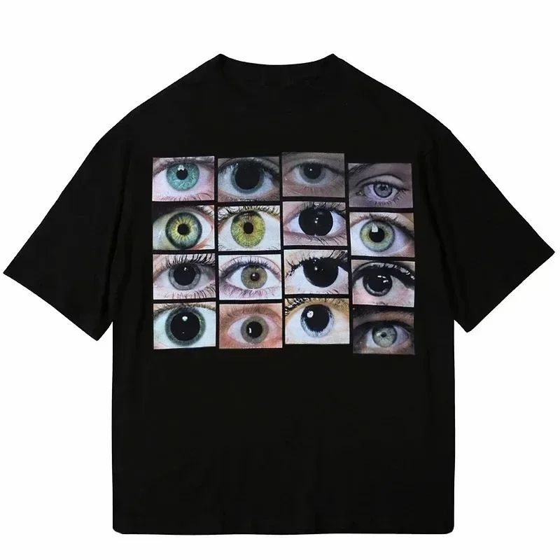 Mens Fashion Dress Shirts - Gözler Baskılı Harajuku Y2K T-shirt Hip