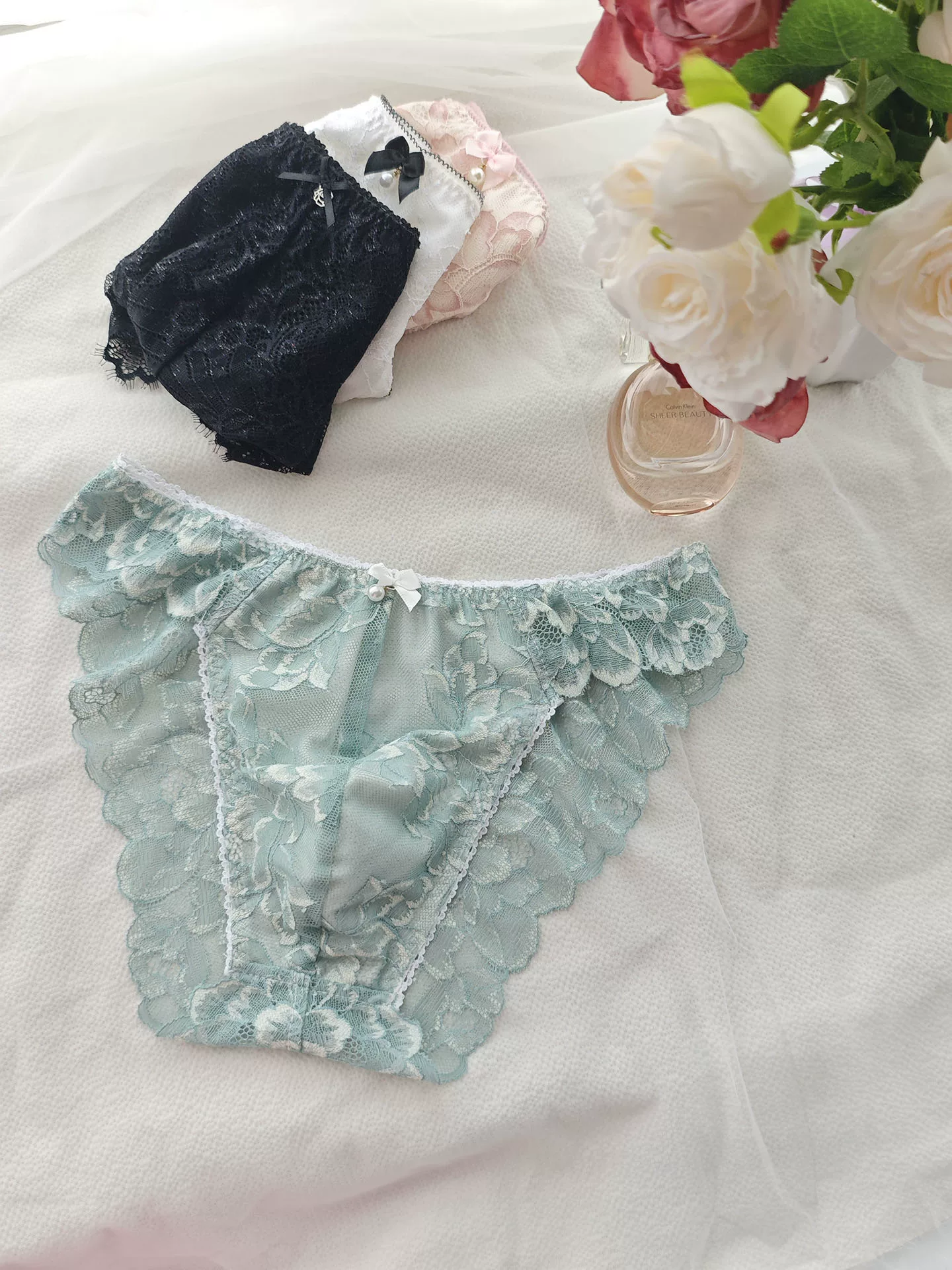Men'S Fashion Underwear - Erkek Süt Beyazı İpeksi Dokunuşlu Dantel