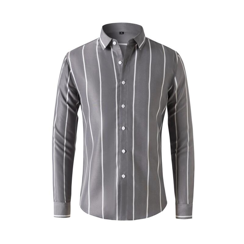 Mens Fashion Dress Shirts - Erkek Çizgili Elbise Gömlek Uzun Kollu