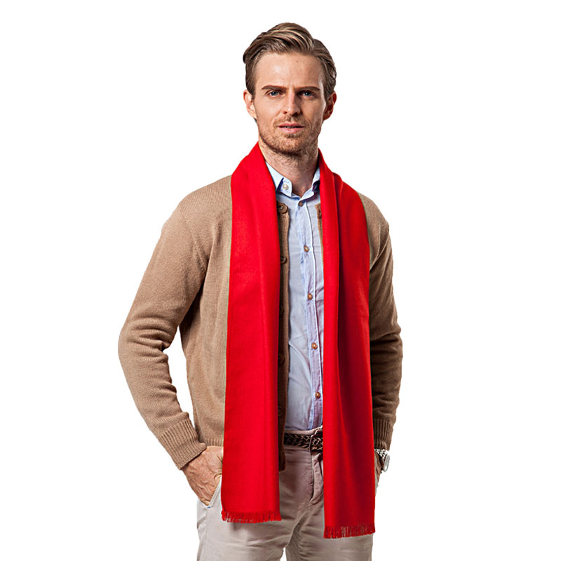 Men Scarf Wool - Moda Kış Düz Renk Erkekler Kırmızı