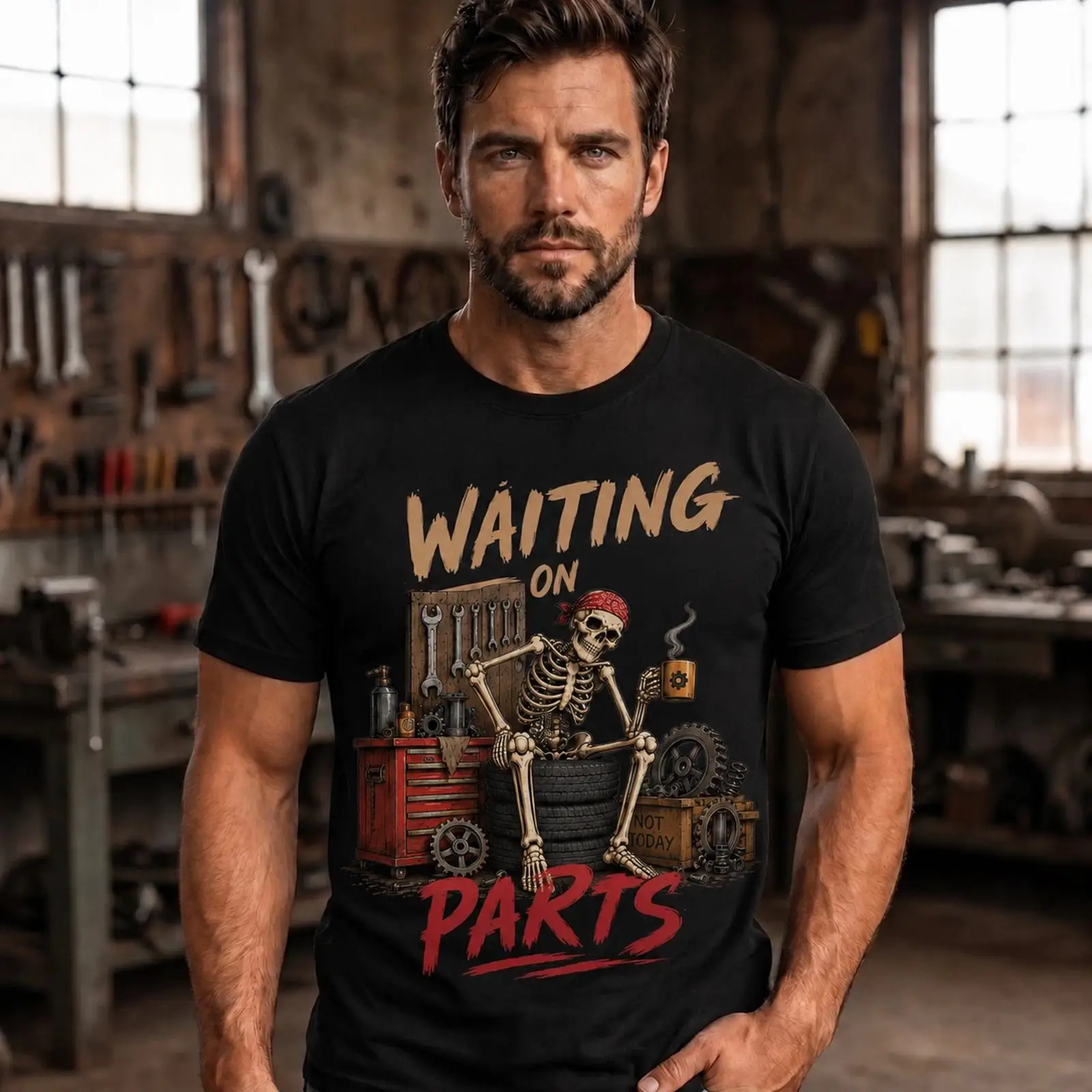 Men'S Fashion Garage - Parçaları Bekliyorum Komik garaj şakası Mekanik