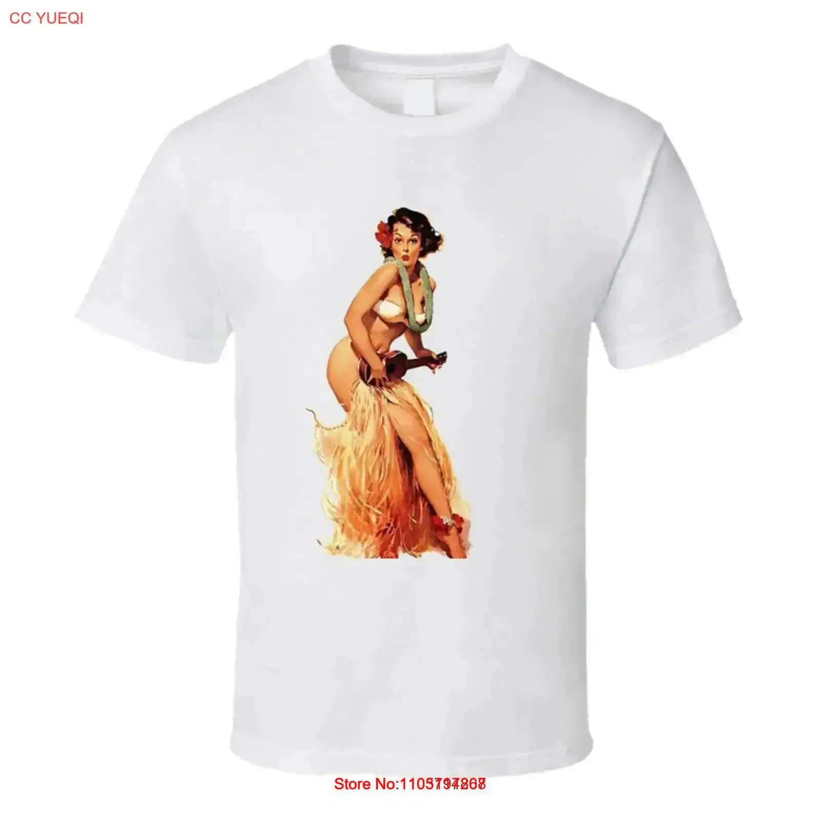 Mens Fashion In The 50S - Retro tişört Tiki Hula Kız Ukulele