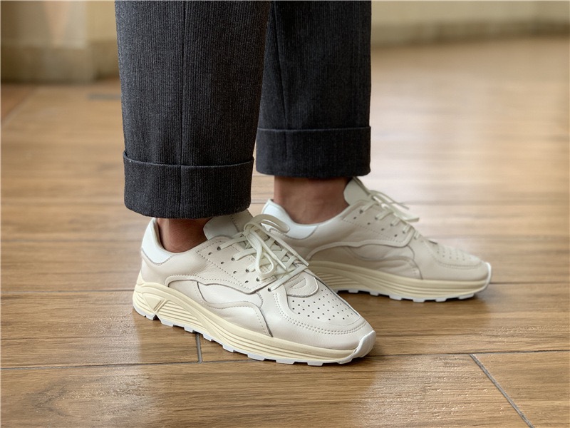 Men'S Fashion Loafers - Yuvarlak burunlu bağcıklı rahat beyaz kalın