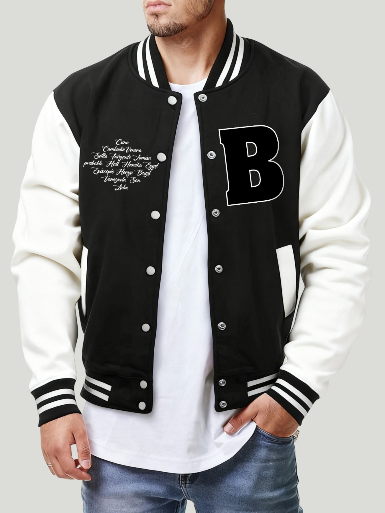 Mens Fashion Baseball Jersey - B harfi çeşitli yerler baskı erkek