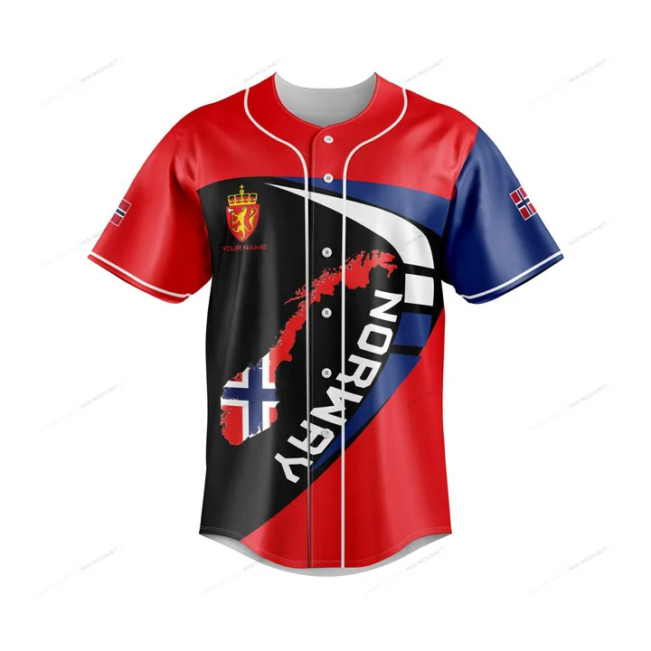 Mens Fashion Baseball Jersey - Özel İsim Norveç Haritası Grafik Baskılı