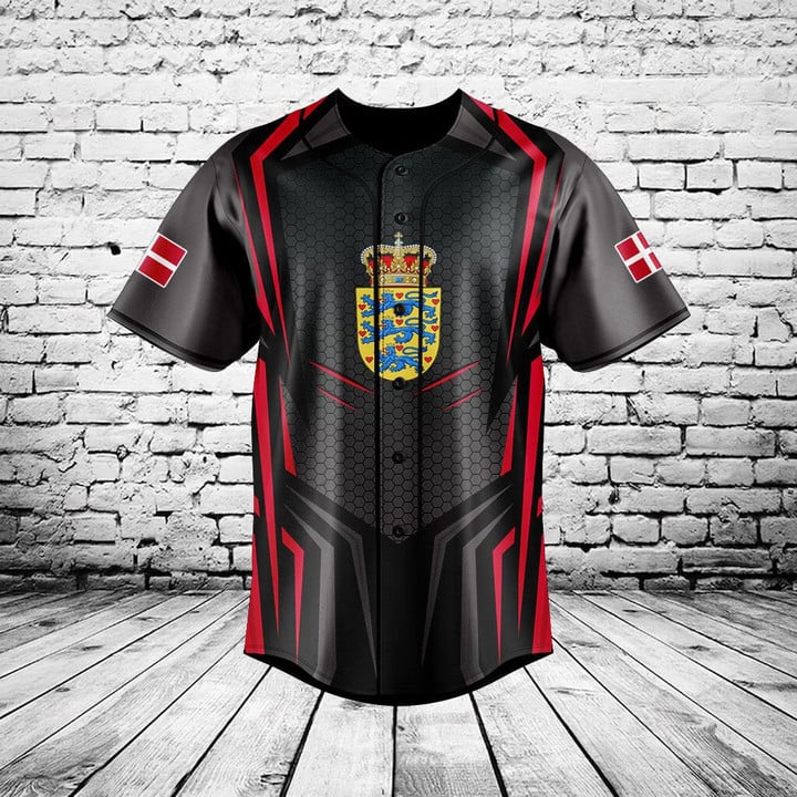 Mens Fashion Baseball Jersey - Özel İsimli Danimarka Bayraklı Grafik Düğmeli