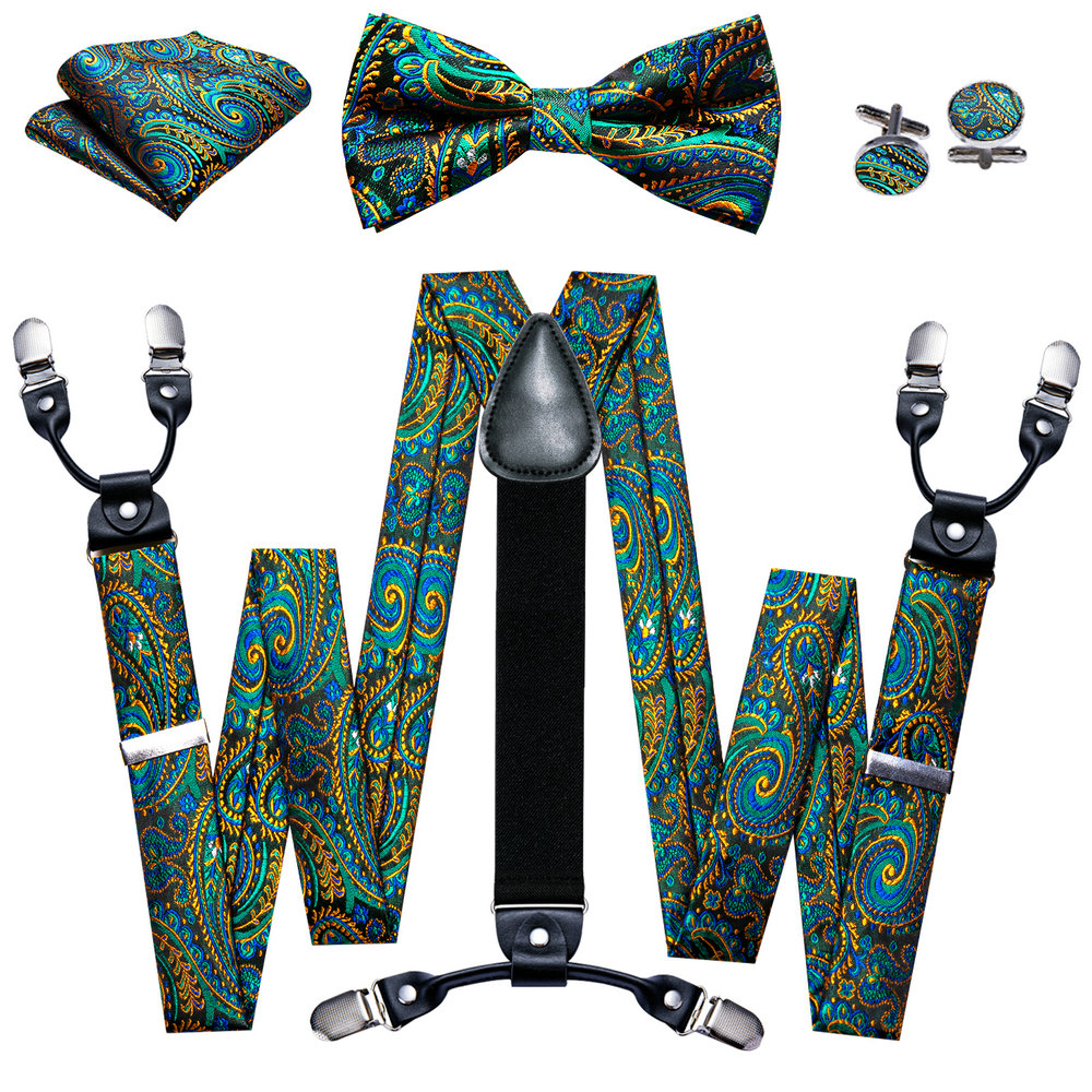Moda Paisley yeşil ipek erkekl - Suspenders Clip Men incelemesi ve fiyatı