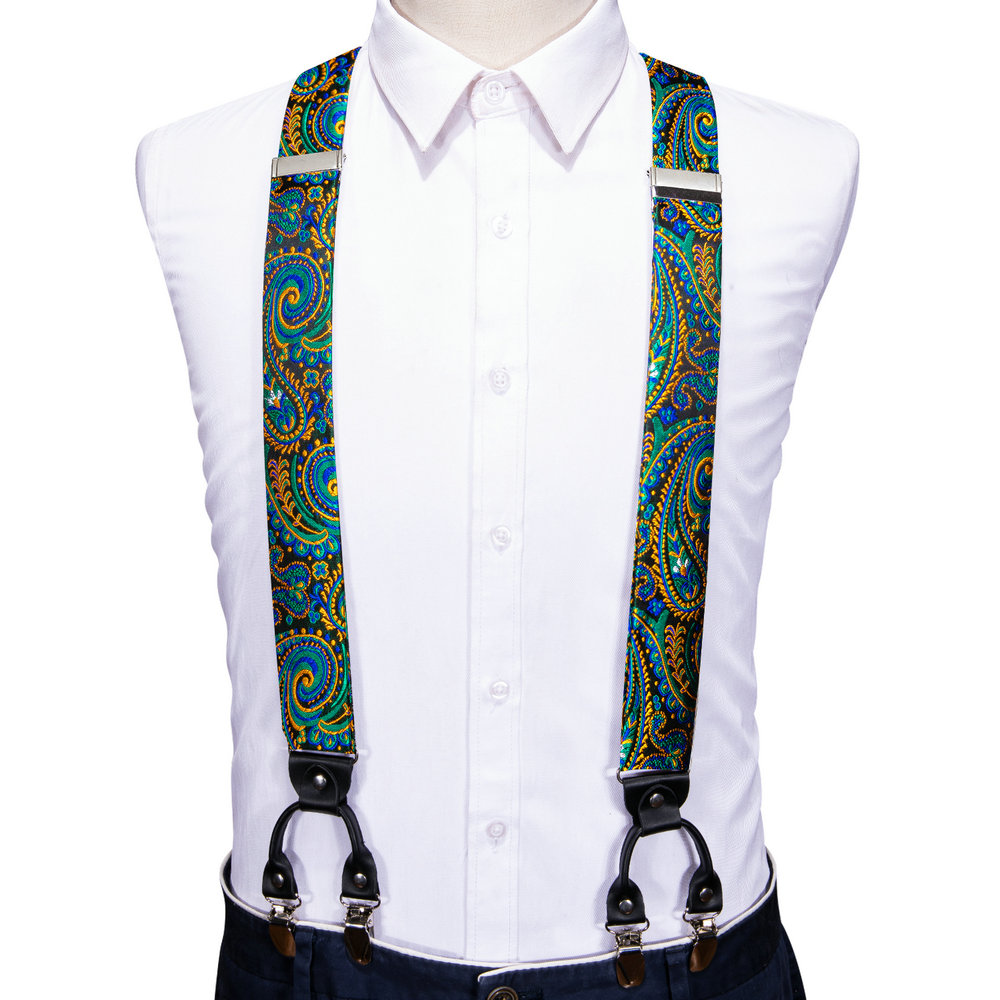 Moda Paisley yeşil ipek erkekl - Suspenders Clip Men incelemesi ve fiyatı